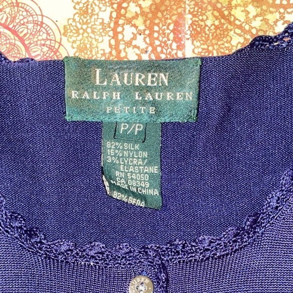 Lauren Ralph Lauren Vintage Petites Silk Long Sleeve Button Down Cardigan - Picture 6 of 6